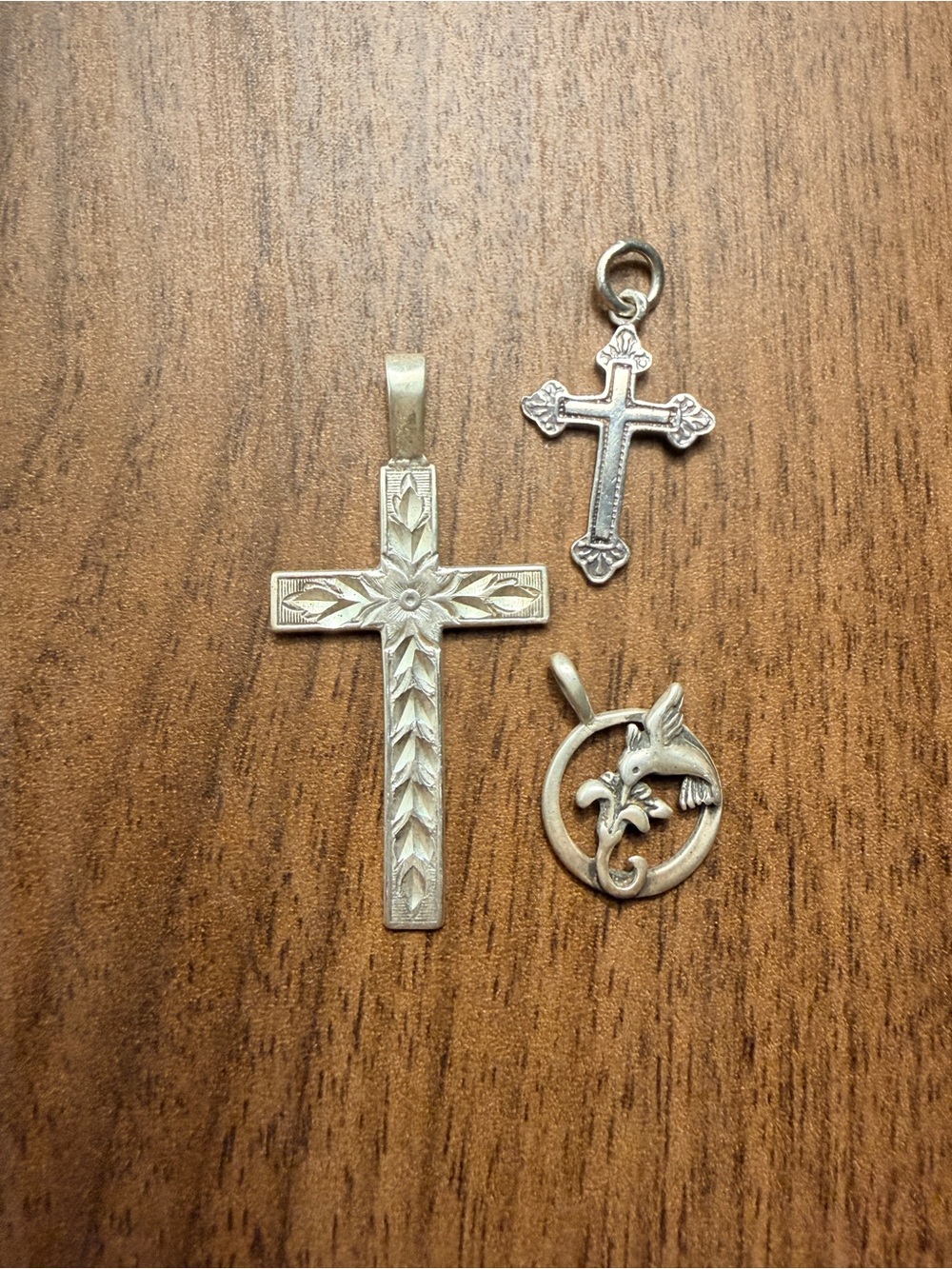 Silver Cross & Hummingbird Pendant Set - Silver 925 jewlery vintage